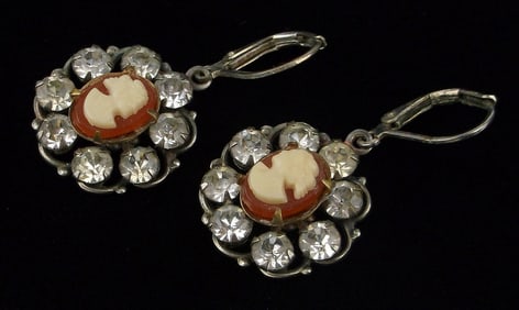 Mint Vintage 1950s Rhinestone Cameo Earrings