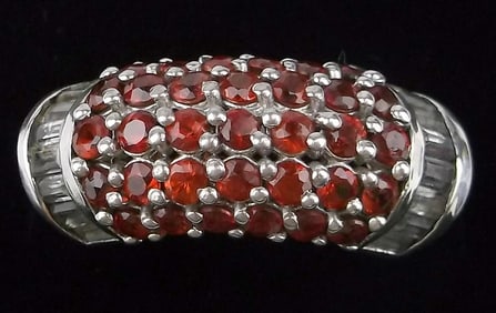 Mint Thick Designer Sterling Silver Red White Topaz Ring 6.5