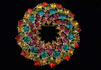 New Boxed Monet Colorful Rhinestone Brooch