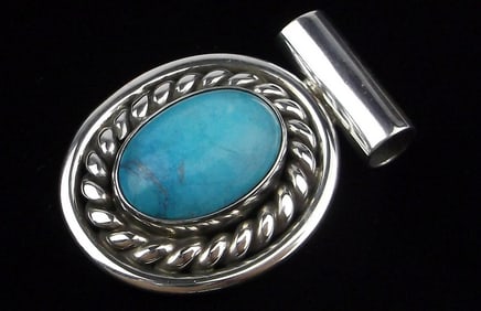 Mint Vintage Thick Taxco Sterling Silver Turquoise Pendant