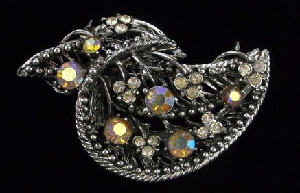 Big Mint 1960s Aurora Borealis Rhinestone Designer Brooch