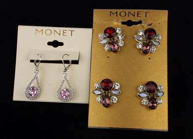 2 New Monet Rhinestone Earrings Sets Lot $48