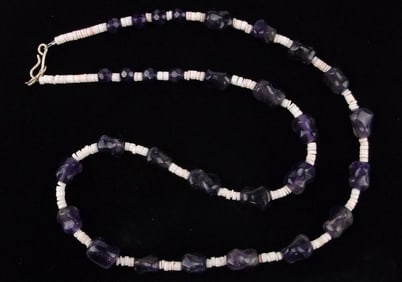 Mint 1960s Zuni Gail Tekala Sterling Amethyst Necklace 21"