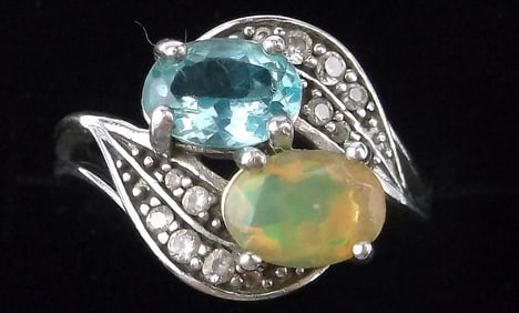 Mint Vintage Designer Sterling Silver Opal Ring 4