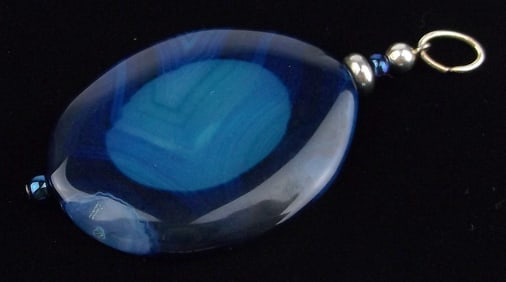 Big Mint Vintage Sterling Silver Blue Agate Geode Pendant