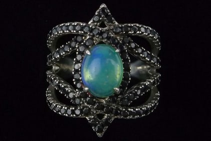 Mint Big Designer Sterling Silver Opal Iolite Ring 8