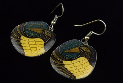 Mint Vintage Cloisonne Bird Earrings