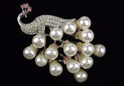 New Boxed Monet Rhinestone Peacock Brooch