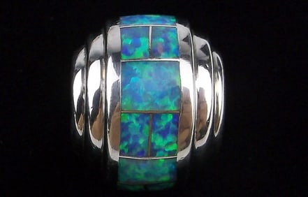 Mint Big Solid Heavy Sterling Silver Fire Blue Opal Pendant
