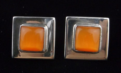 Mint Vintage Thick Taxco Sterling Silver Gemstone Earrings