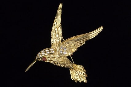 Mint vintage Rhinestone Hummingbird Brooch