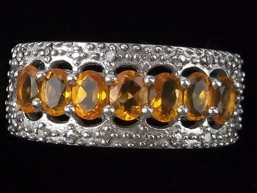 Mint Vint Designer Sterling Diamond Orange Tourmaline Ring 7