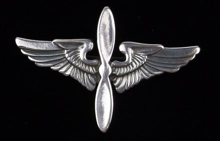 Mint WWII Sterling US Army Air Corps Officer Prop Wings Pin Silver