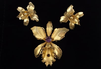 Stunning Vintage 1950s Rhinestone Brooch Earrings Set