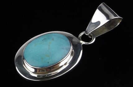 Big Mint Thick Vint Taxco Sterling Silver Turquoise Pendant