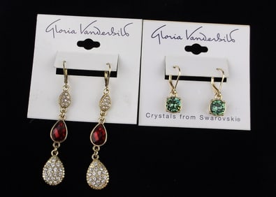 2 New Gloria Vanderbilt Swarovski Crystal Earrings Sets Lot