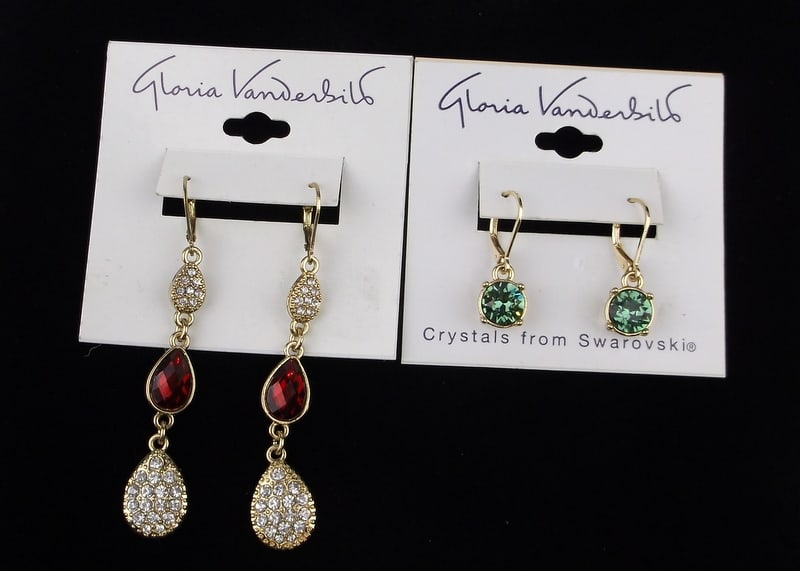 2 New Gloria Vanderbilt Swarovski Crystal Earrings Sets Lot: new condition