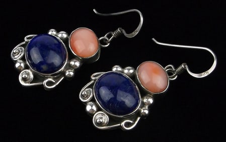 Mint Jay King Desert Rose Sterling Silver Lapis Coral Earrings