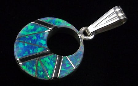 Mint Zuni Ray Martinez Sterling Silver Fire Blue Opal Pendant