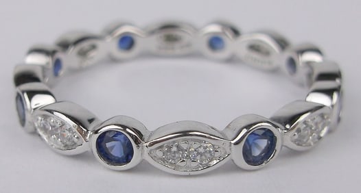 New Designer Sterling Silver Sapphire and CZ Surround Ring 8