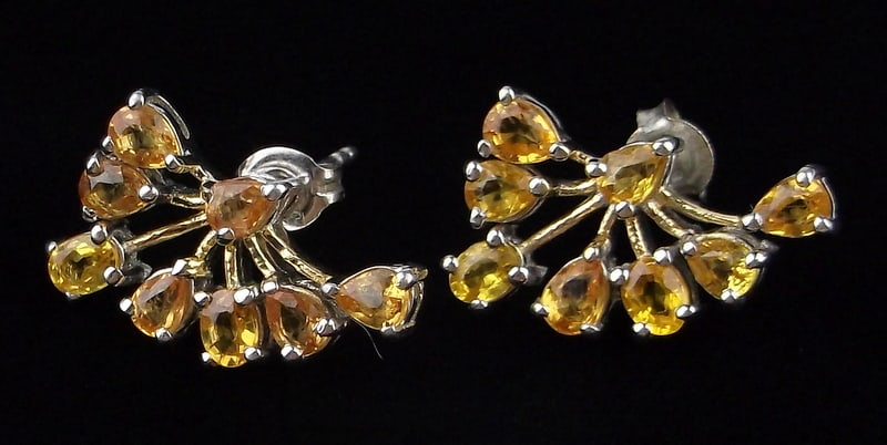 Mint Designer Sterling Silver Canary Yellow Sapphire Earrings: Guaranteed Solid 925 Sterling Silver, in Excellent Condition