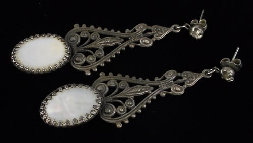 Stunning Vintage Sadie Green Mother of Pearl Drop Earrings