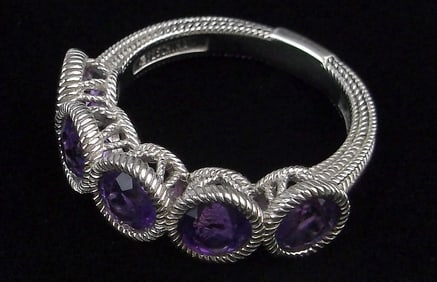New Judith Ripka Thick Sterling Silver Amethyst Ring 7