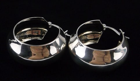 Big Mint Vintage Italian Sterling Silver Hoop Earrings