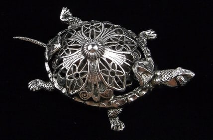 Mint Vintage 1960s Filigree Turtle Brooch
