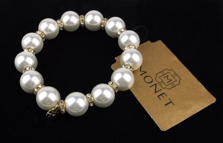 New Tagged Monet Faux Pearl Rhinestone Bracelet
