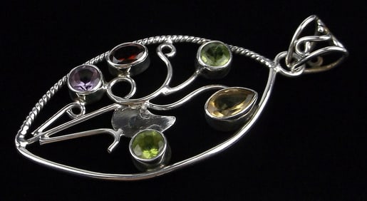 Mint Big Designer Sterling Silver Multi Gemstone Pendant