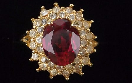 Mint Vintage 1960s 18kt GF 2ct Ruby Cocktail Ring 7