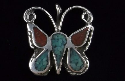 Mint 1960s Navajo Sterling Silver Turquoise Butterfly Pendant