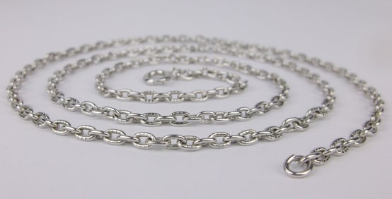 New Thick Heavy Vint 1950s Sterling Silver Chain Necklace 25"