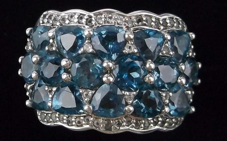 Mint Big Designer Sterling Silver Blue White Topaz Ring 7