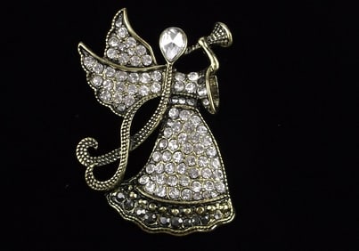 New Boxed Monet Rhinestone Christmas Angel Brooch