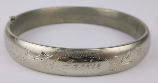 Vintage 1950s 12kt White GF Jackie Name Bracelet 7"