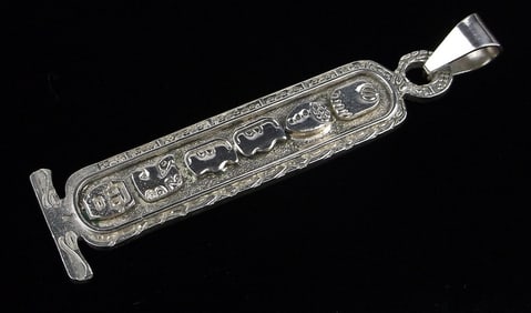 Mint Big Vint Thick 1950s Taxco Sterling Silver Mayan Pendant Signed