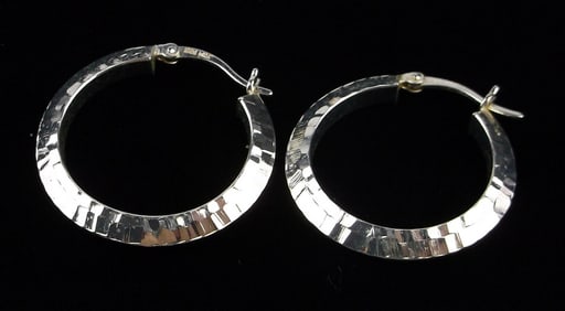 Mint Vintage Italian Sterling Silver Hoop Earrings