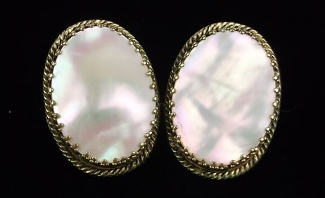 Stunning Big Vintage 1950s Whiting Davis MOP Earrings
