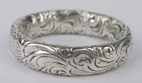 Mint Thick Heavy Sterling Silver All Over Scroll Band Ring 7