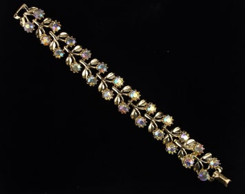 Mint Vintage 1950s Franard Rhinestone Bracelet 7.5" Aurora Borealis