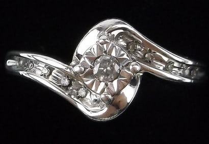 Mint Vintage Sterling Silver Diamond Engagement Ring 7 Signed