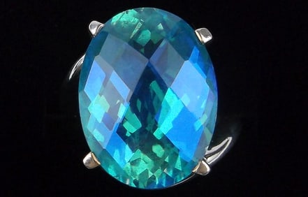 Mint Huge Thick Vint Sterling Silver 25ct Aquamarine Ring 7.5