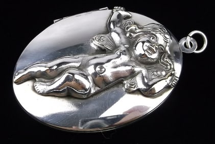Big Mint Vint Heavy Sterling Silver Cherub Fairy Locket Pendant