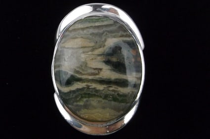 Big Mint Heavy Vint Sterling Silver Moss Agate Planet Ring 7 Thick