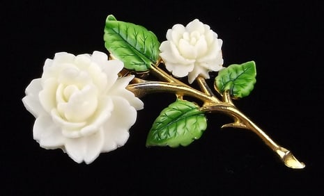 Mint Vintage JJ Jonette Jewelry Enameled Rose Brooch