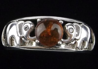 Mint Vintage Sterling Silver Amber Elephant Ring 9