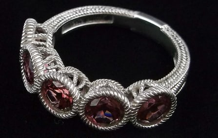 New Judith Ripka Thick Sterling Silver Garnet Ring 7