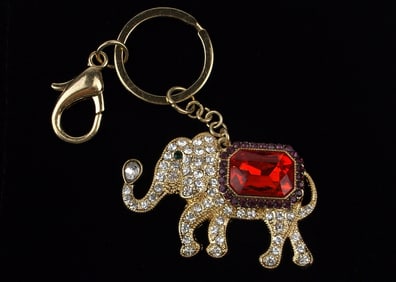 New Boxed Monet Rhinestone Safari Elephant Keychain